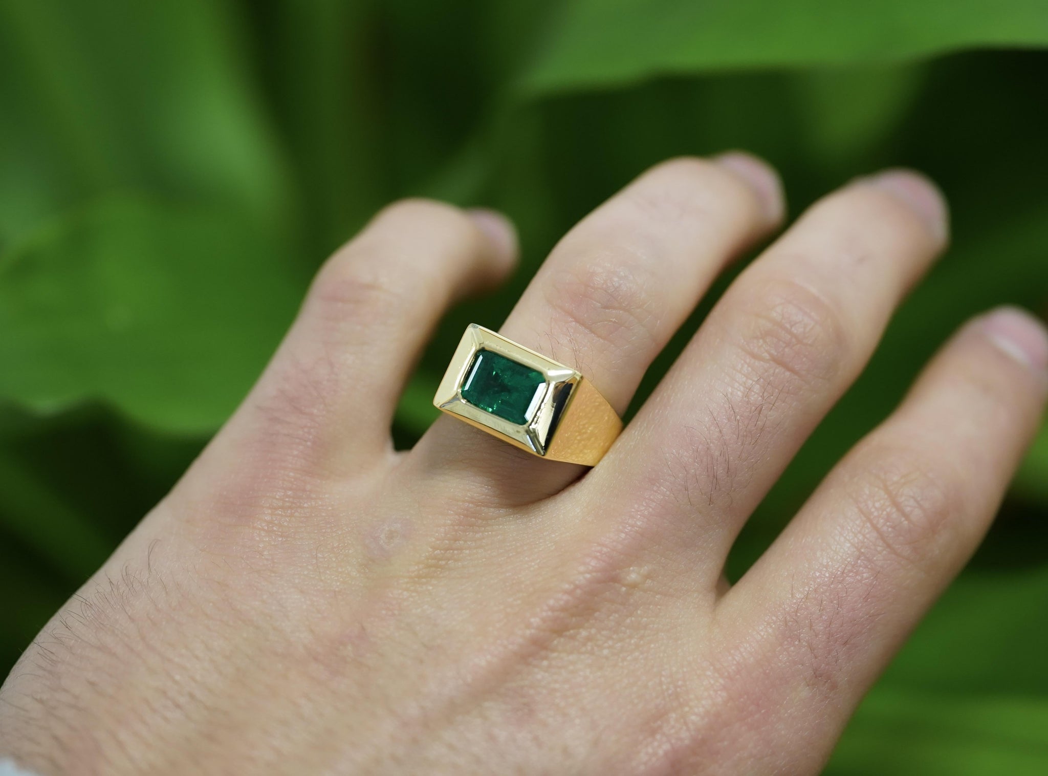 3.68 carat natural emerald engagement ring for women, Three stone Emerald  ring – Lilo Diamonds
